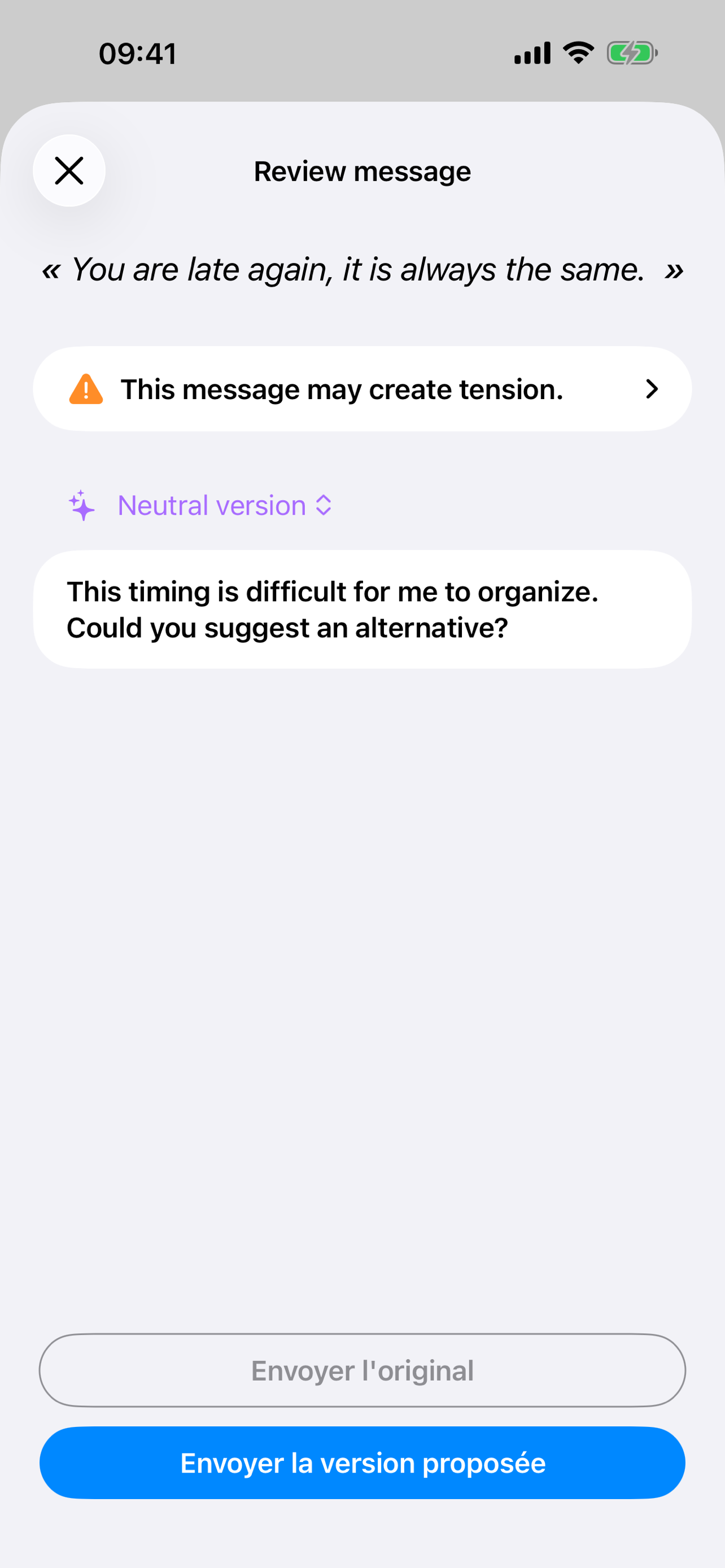 Kintly message writing help screenshot